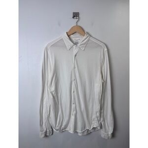 Aspesi Men White Cotton Jersey Button Down Shirt Made in Italy Large